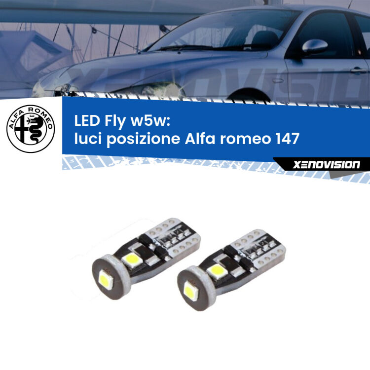 <strong>luci posizione LED per Alfa romeo 147</strong>  2005-2010. Coppia lampadine <strong>w5w</strong> Canbus compatte modello Fly Xenovision.