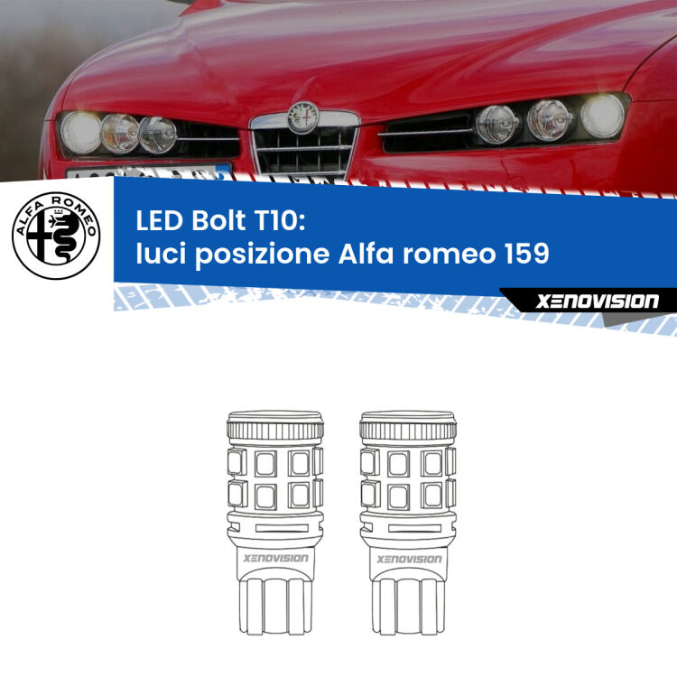 <strong>Luci posizione LED per Alfa romeo 159</strong>  2005-2012. Coppia lampade <strong>T10</strong> modello Bolt canbus.