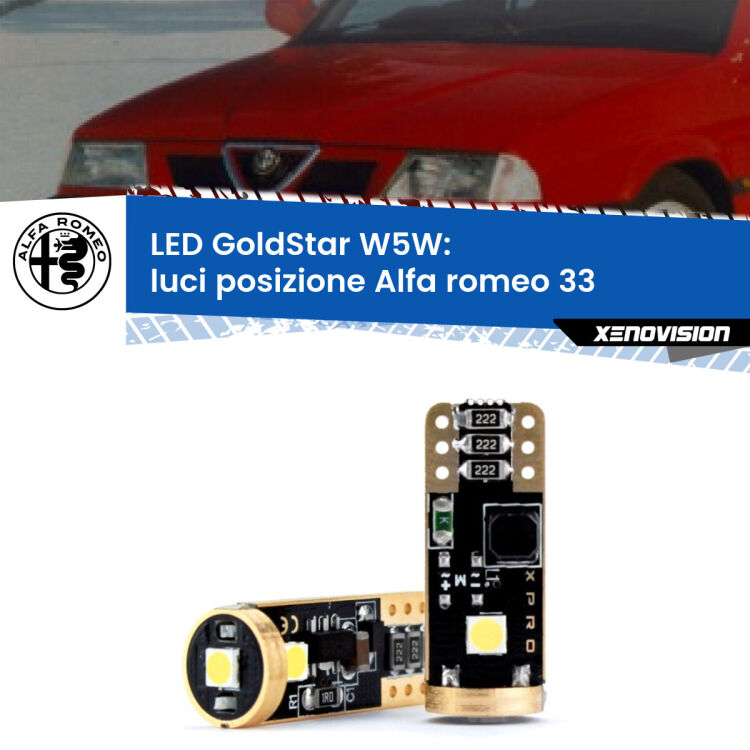 <strong>Luci posizione LED Alfa romeo 33</strong>  1990-1994: ottima luminosità a 360 gradi. Si inseriscono ovunque. Canbus, Top Quality.