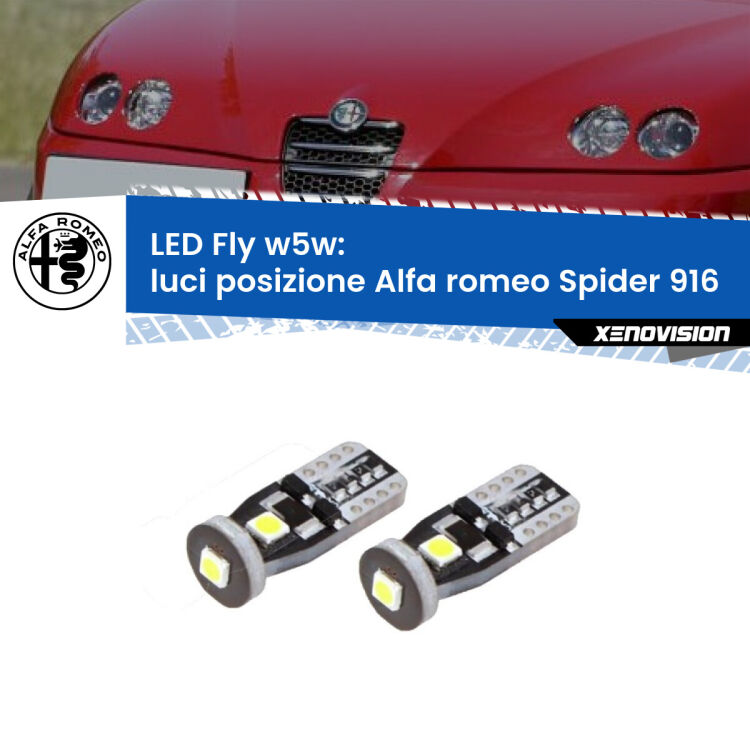 <strong>luci posizione LED per Alfa romeo Spider</strong> 916 1995-2005. Coppia lampadine <strong>w5w</strong> Canbus compatte modello Fly Xenovision.