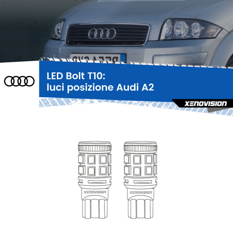 <strong>Luci posizione LED per Audi A2</strong>  2000-2005. Coppia lampade <strong>T10</strong> modello Bolt canbus.