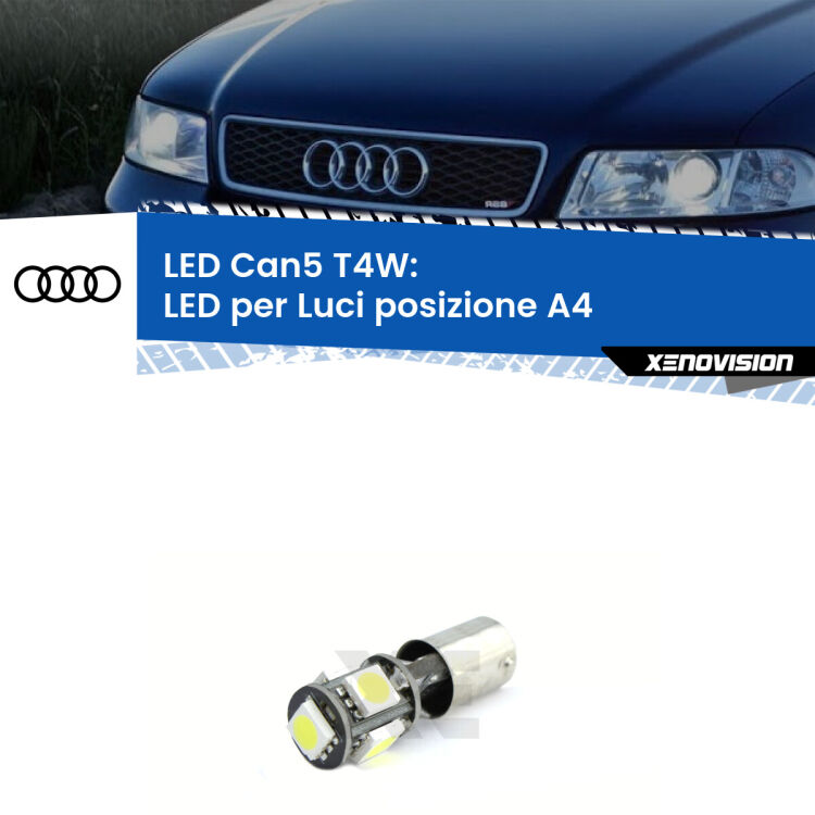 <strong>luci posizione LED per Audi A4</strong> B5 con fari H4. Lampadina <strong>T4W</strong> BA9s Canbus da Xenovision.