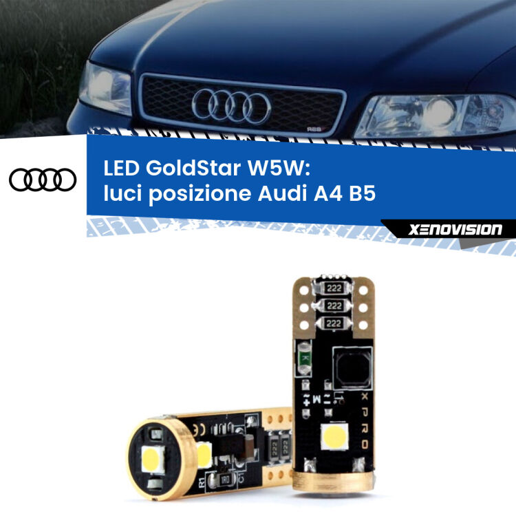 <strong>Luci posizione LED Audi A4</strong> B5 con fari H7: ottima luminosità a 360 gradi. Si inseriscono ovunque. Canbus, Top Quality.