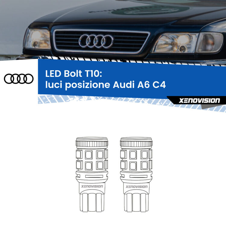 <strong>Luci posizione LED per Audi A6</strong> C4 1994-1997. Coppia lampade <strong>T10</strong> modello Bolt canbus.