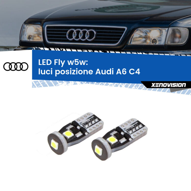 <strong>luci posizione LED per Audi A6</strong> C4 1994-1997. Coppia lampadine <strong>w5w</strong> Canbus compatte modello Fly Xenovision.