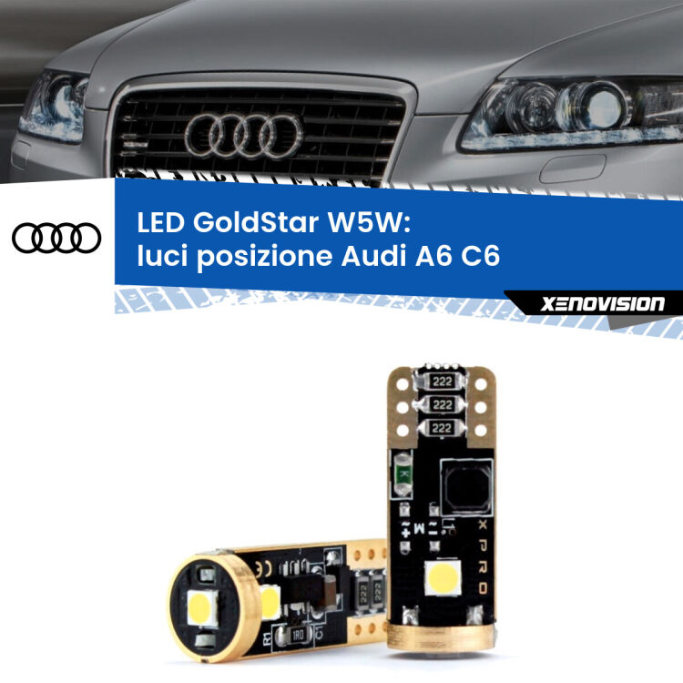 <strong>Luci posizione LED Audi A6</strong> C6 2004-2011: ottima luminosità a 360 gradi. Si inseriscono ovunque. Canbus, Top Quality.