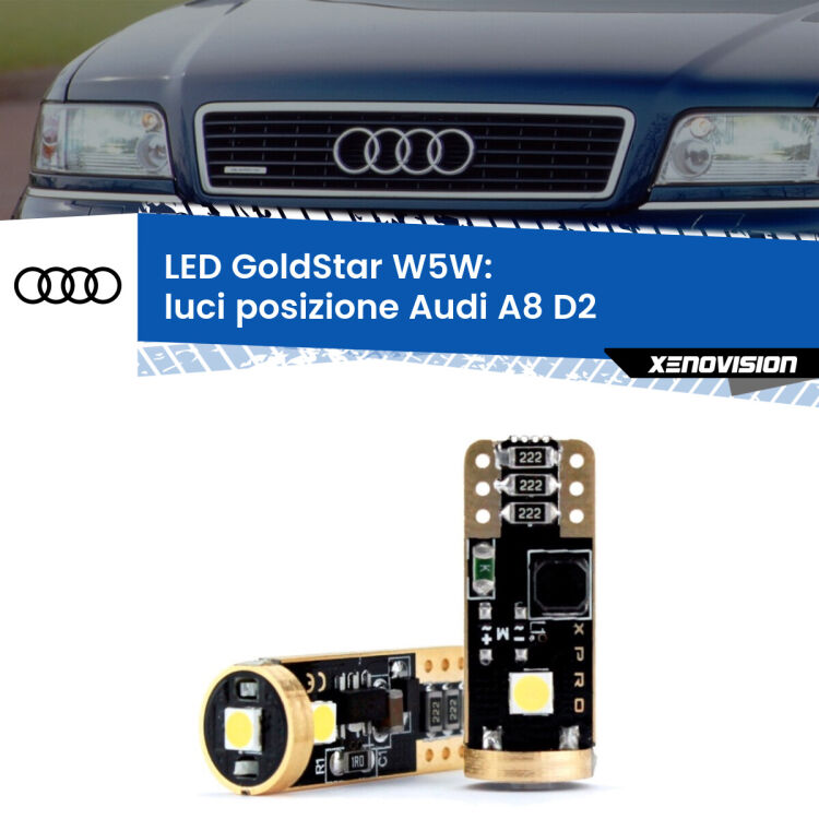 <strong>Luci posizione LED Audi A8</strong> D2 1994-1998: ottima luminosità a 360 gradi. Si inseriscono ovunque. Canbus, Top Quality.