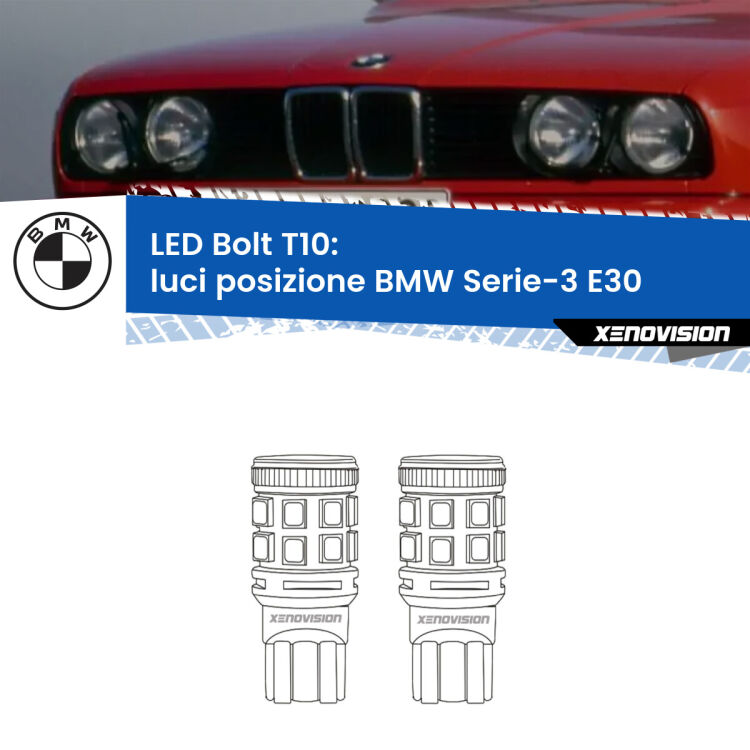 <strong>Luci posizione LED per BMW Serie-3</strong> E30 Versione 1. Coppia lampade <strong>T10</strong> modello Bolt canbus.