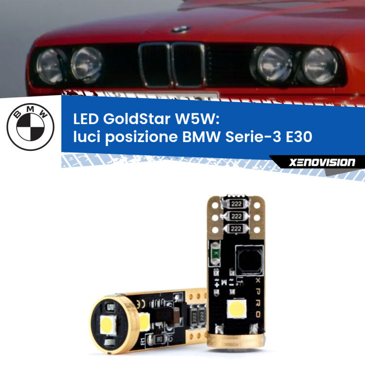 <strong>Luci posizione LED BMW Serie-3</strong> E30 Versione 1: ottima luminosità a 360 gradi. Si inseriscono ovunque. Canbus, Top Quality.