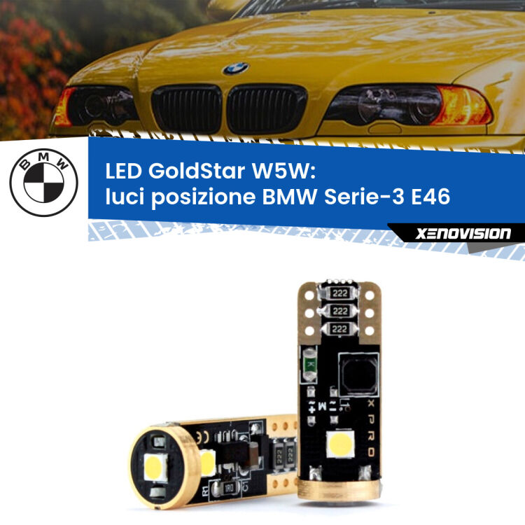 <strong>Luci posizione LED BMW Serie-3</strong> E46 1998-2005: ottima luminosità a 360 gradi. Si inseriscono ovunque. Canbus, Top Quality.