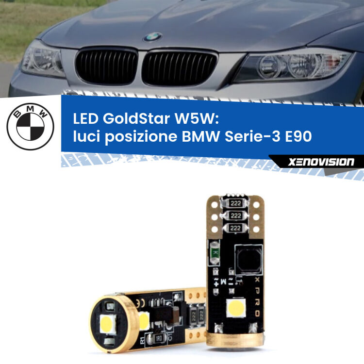 <strong>Luci posizione LED BMW Serie-3</strong> E90 con fari alogeni: ottima luminosità a 360 gradi. Si inseriscono ovunque. Canbus, Top Quality.