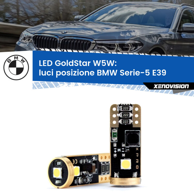 <strong>Luci posizione LED BMW Serie-5</strong> E39 1996-2003: ottima luminosità a 360 gradi. Si inseriscono ovunque. Canbus, Top Quality.