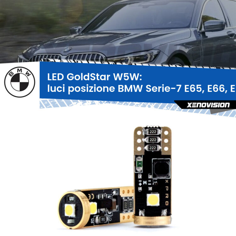 <strong>Luci posizione LED BMW Serie-7</strong> E65, E66, E67 2001-2008: ottima luminosità a 360 gradi. Si inseriscono ovunque. Canbus, Top Quality.