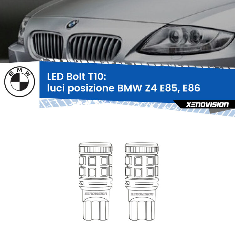 <strong>Luci posizione LED per BMW Z4</strong> E85, E86 2003-2008. Coppia lampade <strong>T10</strong> modello Bolt canbus.