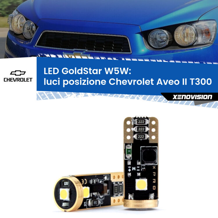 <strong>Luci posizione LED Chevrolet Aveo II</strong> T300 2011-2021: ottima luminosità a 360 gradi. Si inseriscono ovunque. Canbus, Top Quality.