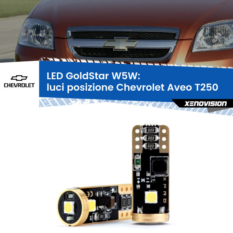 <strong>Luci posizione LED Chevrolet Aveo</strong> T250 2005-2011: ottima luminosità a 360 gradi. Si inseriscono ovunque. Canbus, Top Quality.