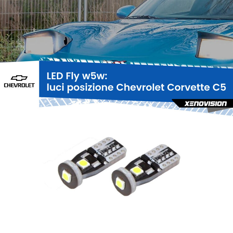 <strong>luci posizione LED per Chevrolet Corvette</strong> C5 1997-2004. Coppia lampadine <strong>w5w</strong> Canbus compatte modello Fly Xenovision.