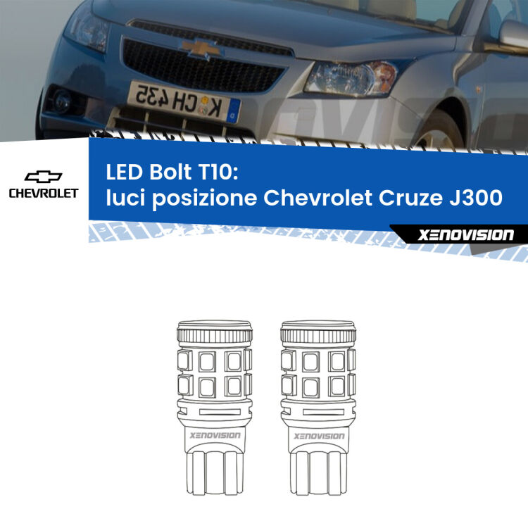 <strong>Luci posizione LED per Chevrolet Cruze</strong> J300 2009-2019. Coppia lampade <strong>T10</strong> modello Bolt canbus.