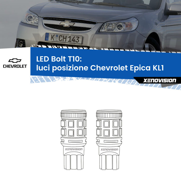 <strong>Luci posizione LED per Chevrolet Epica</strong> KL1 2005-2011. Coppia lampade <strong>T10</strong> modello Bolt canbus.