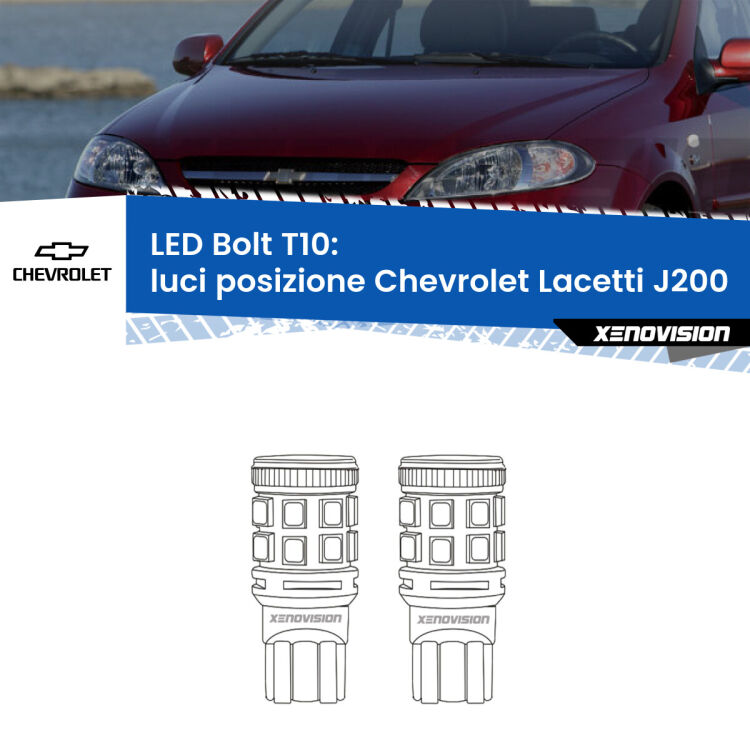 <strong>Luci posizione LED per Chevrolet Lacetti</strong> J200 2002-2009. Coppia lampade <strong>T10</strong> modello Bolt canbus.