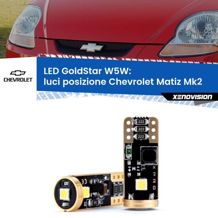 <strong>Luci posizione LED Chevrolet Matiz</strong> Mk2 2005-2011: ottima luminosità a 360 gradi. Si inseriscono ovunque. Canbus, Top Quality.