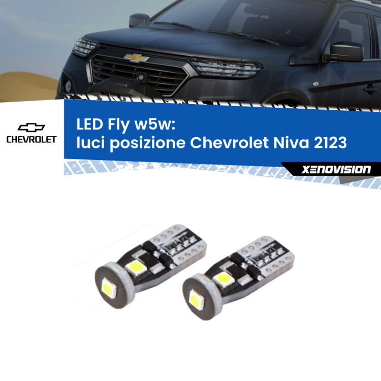 <strong>luci posizione LED per Chevrolet Niva</strong> 2123 2002-2009. Coppia lampadine <strong>w5w</strong> Canbus compatte modello Fly Xenovision.