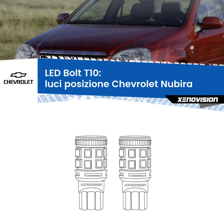 <strong>Luci posizione LED per Chevrolet Nubira</strong>  2005-2011. Coppia lampade <strong>T10</strong> modello Bolt canbus.