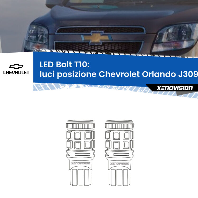 <strong>Luci posizione LED per Chevrolet Orlando</strong> J309 2011-2019. Coppia lampade <strong>T10</strong> modello Bolt canbus.