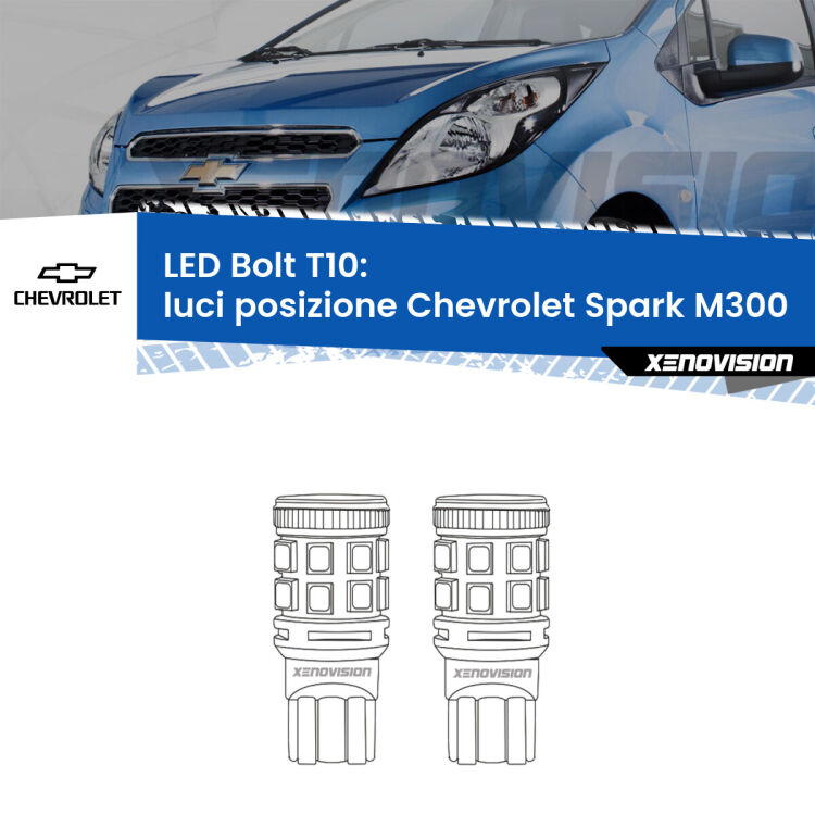 <strong>Luci posizione LED per Chevrolet Spark</strong> M300 2009-2016. Coppia lampade <strong>T10</strong> modello Bolt canbus.