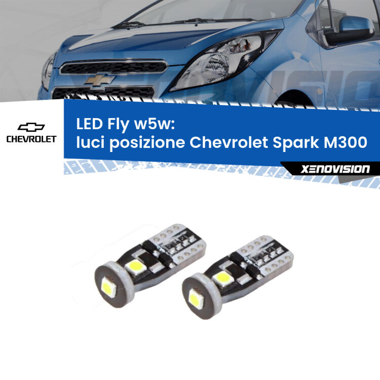 <strong>luci posizione LED per Chevrolet Spark</strong> M300 2009-2016. Coppia lampadine <strong>w5w</strong> Canbus compatte modello Fly Xenovision.