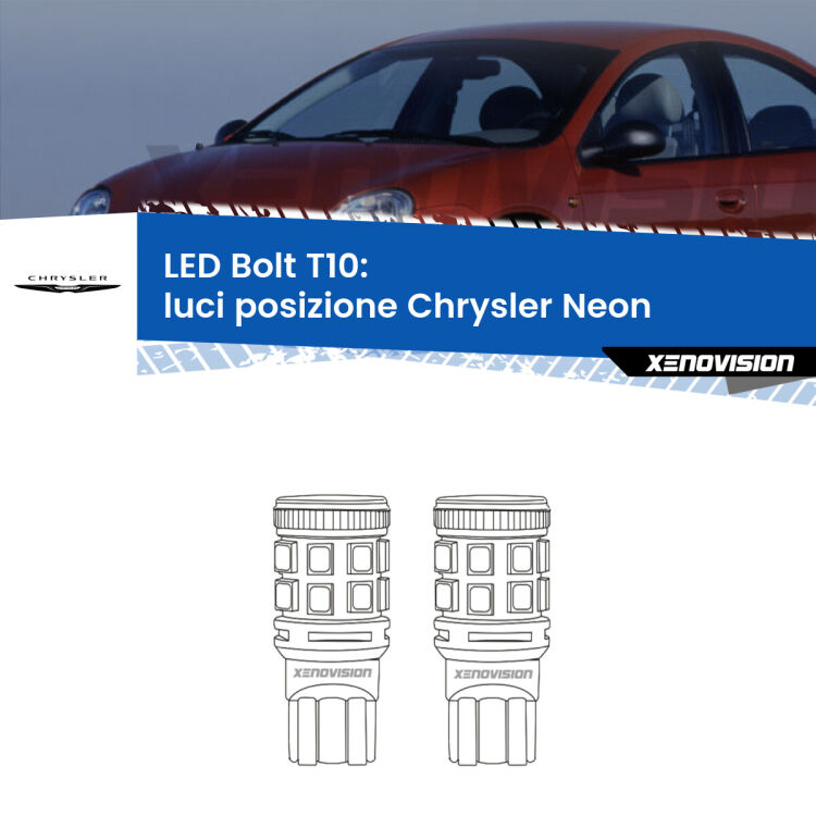 <strong>Luci posizione LED per Chrysler Neon</strong>  1994-1999. Coppia lampade <strong>T10</strong> modello Bolt canbus.