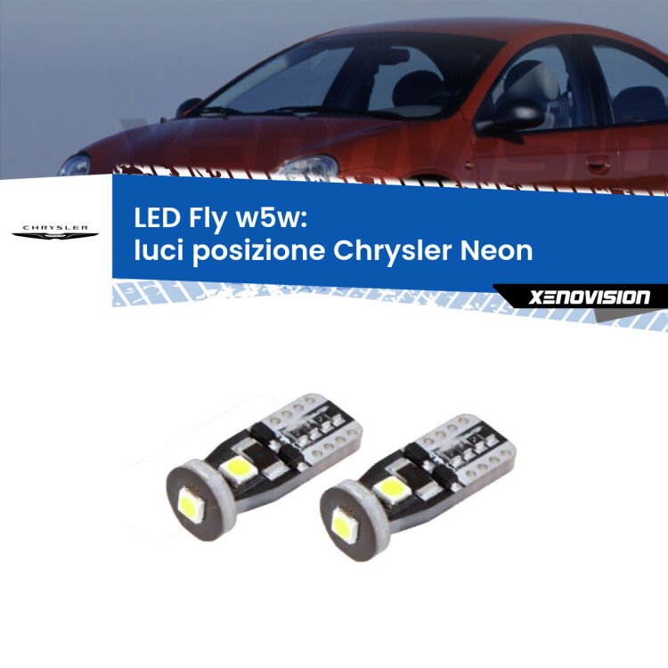 <strong>luci posizione LED per Chrysler Neon</strong>  1994-1999. Coppia lampadine <strong>w5w</strong> Canbus compatte modello Fly Xenovision.