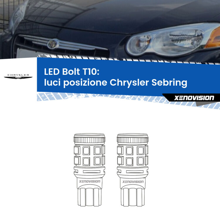 <strong>Luci posizione LED per Chrysler Sebring</strong>  2001-2007. Coppia lampade <strong>T10</strong> modello Bolt canbus.