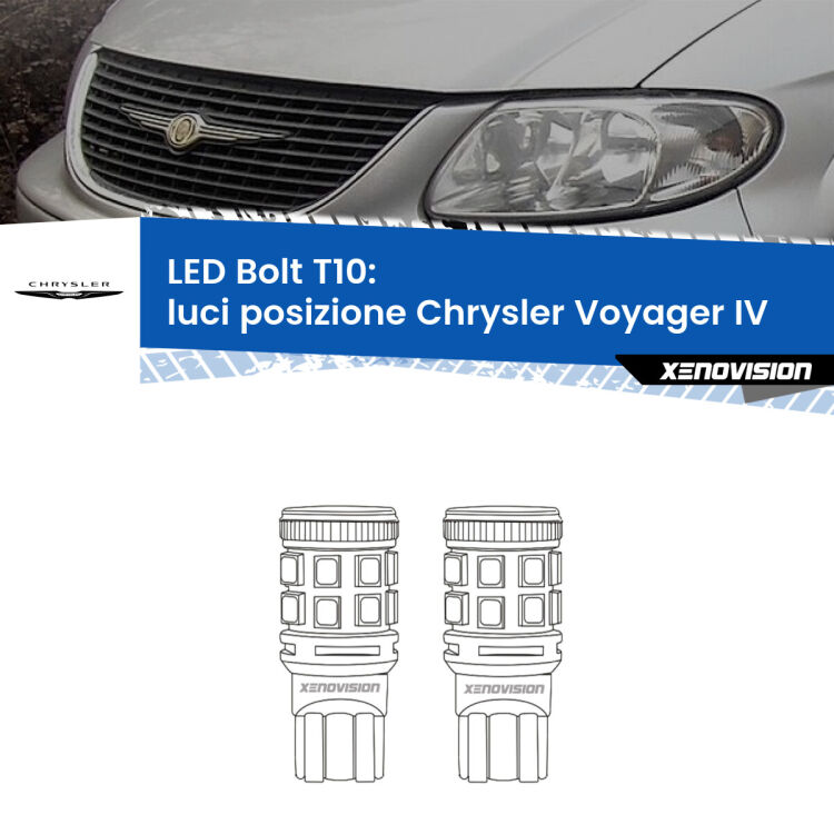 <strong>Luci posizione LED per Chrysler Voyager IV</strong>  2000-2007. Coppia lampade <strong>T10</strong> modello Bolt canbus.