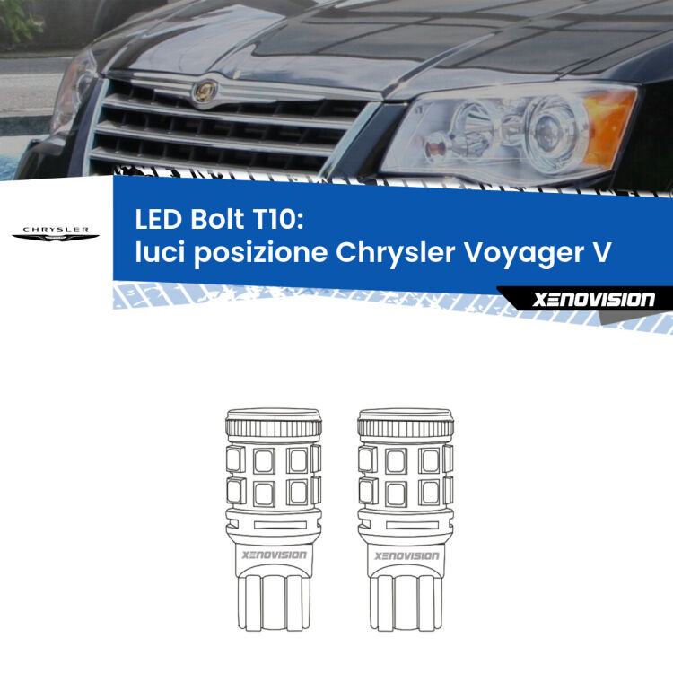 <strong>Luci posizione LED per Chrysler Voyager V</strong>  2007-2016. Coppia lampade <strong>T10</strong> modello Bolt canbus.