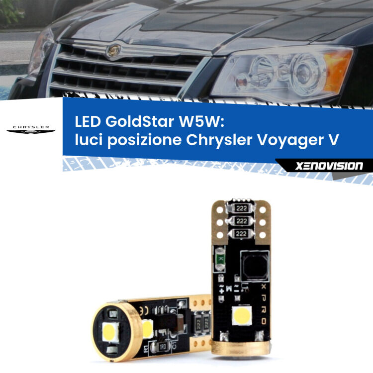 <strong>Luci posizione LED Chrysler Voyager V</strong>  2007-2016: ottima luminosità a 360 gradi. Si inseriscono ovunque. Canbus, Top Quality.