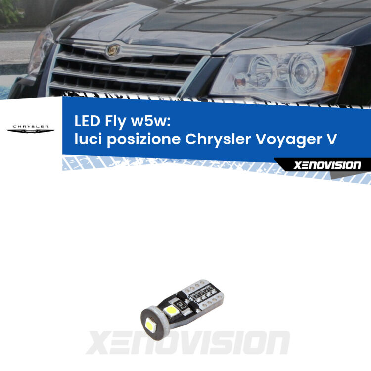 <strong>luci posizione LED per Chrysler Voyager V</strong>  2007-2016. Coppia lampadine <strong>w5w</strong> Canbus compatte modello Fly Xenovision.