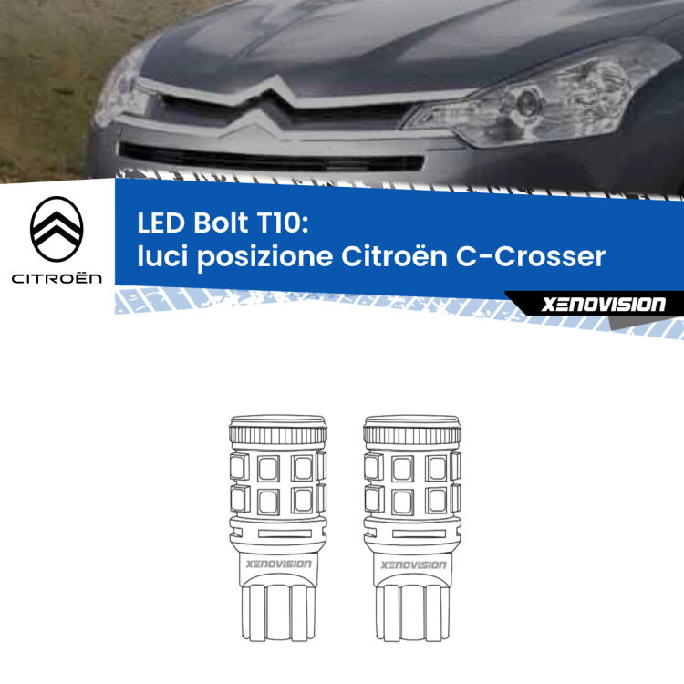 <strong>Luci posizione LED per Citroën C-Crosser</strong>  2007-2012. Coppia lampade <strong>T10</strong> modello Bolt canbus.