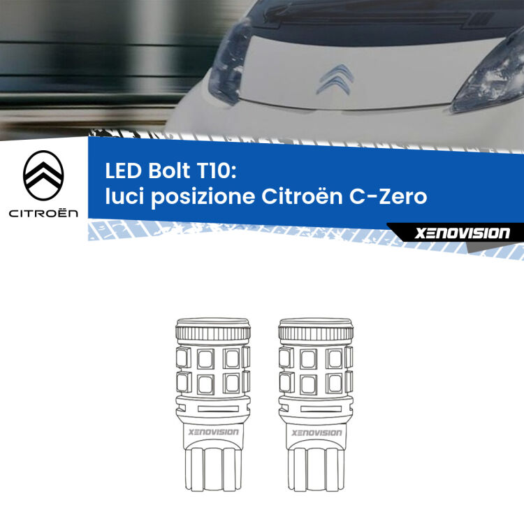 <strong>Luci posizione LED per Citroën C-Zero</strong>  2010-2019. Coppia lampade <strong>T10</strong> modello Bolt canbus.