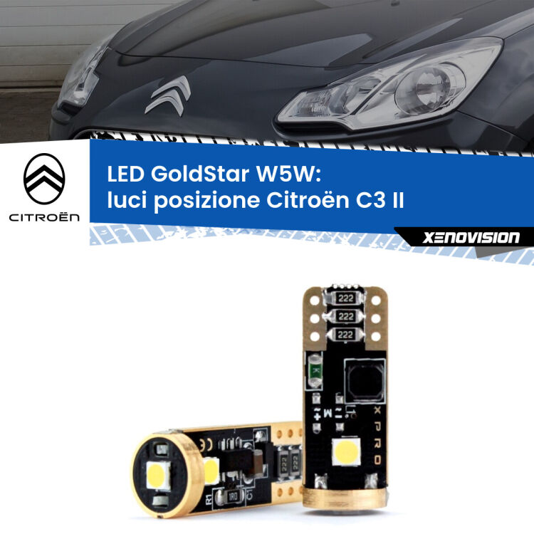 <strong>Luci posizione LED Citroën C3</strong> II 2009-2016: ottima luminosità a 360 gradi. Si inseriscono ovunque. Canbus, Top Quality.