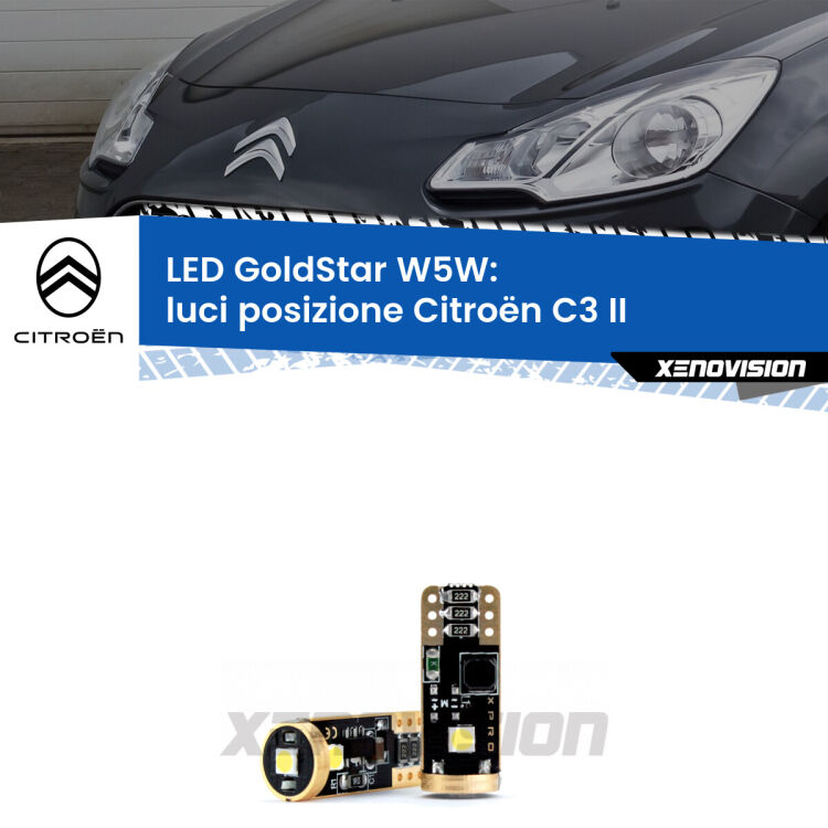 <strong>Luci posizione LED Citroën C3</strong> II 2009-2016: ottima luminosità a 360 gradi. Si inseriscono ovunque. Canbus, Top Quality.