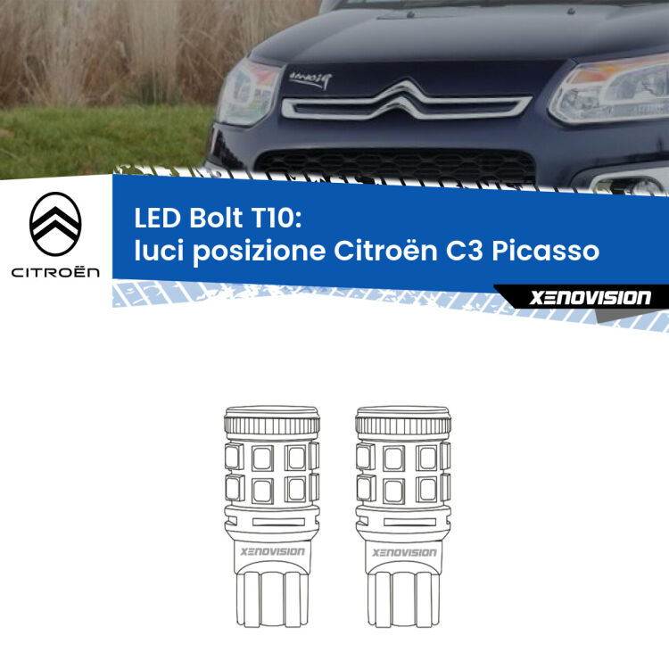 <strong>Luci posizione LED per Citroën C3 Picasso</strong>  2009-2016. Coppia lampade <strong>T10</strong> modello Bolt canbus.