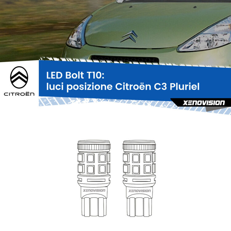 <strong>Luci posizione LED per Citroën C3 Pluriel</strong>  2003-2010. Coppia lampade <strong>T10</strong> modello Bolt canbus.