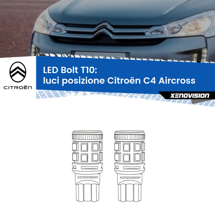 <strong>Luci posizione LED per Citroën C4 Aircross</strong>  2010-2018. Coppia lampade <strong>T10</strong> modello Bolt canbus.