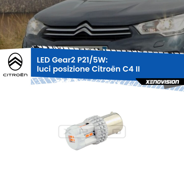 <strong>Luci posizione LED no-spie per Citroën C4</strong> II 2009-2016. Una lampada <strong>P21/5W</strong> modello Gear da Xenovision.