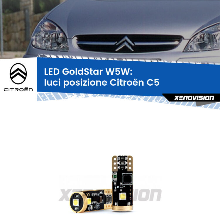 <strong>Luci posizione LED Citroën C5</strong>  2001-2004: ottima luminosità a 360 gradi. Si inseriscono ovunque. Canbus, Top Quality.