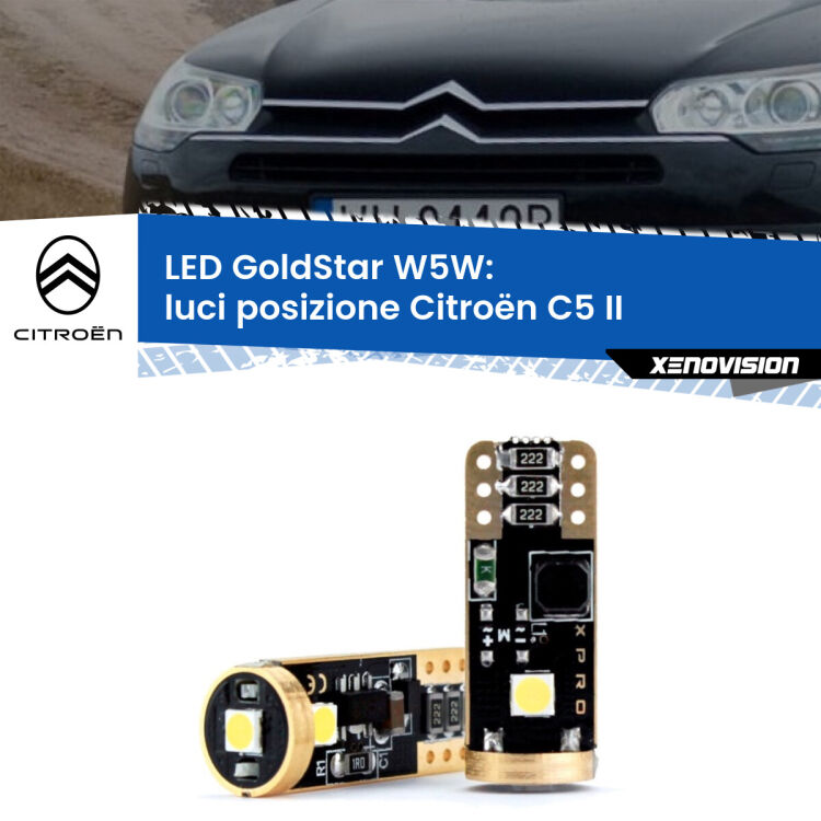 <strong>Luci posizione LED Citroën C5</strong> II 2008-2014: ottima luminosità a 360 gradi. Si inseriscono ovunque. Canbus, Top Quality.