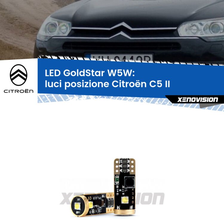 <strong>Luci posizione LED Citroën C5</strong> II 2008-2014: ottima luminosità a 360 gradi. Si inseriscono ovunque. Canbus, Top Quality.