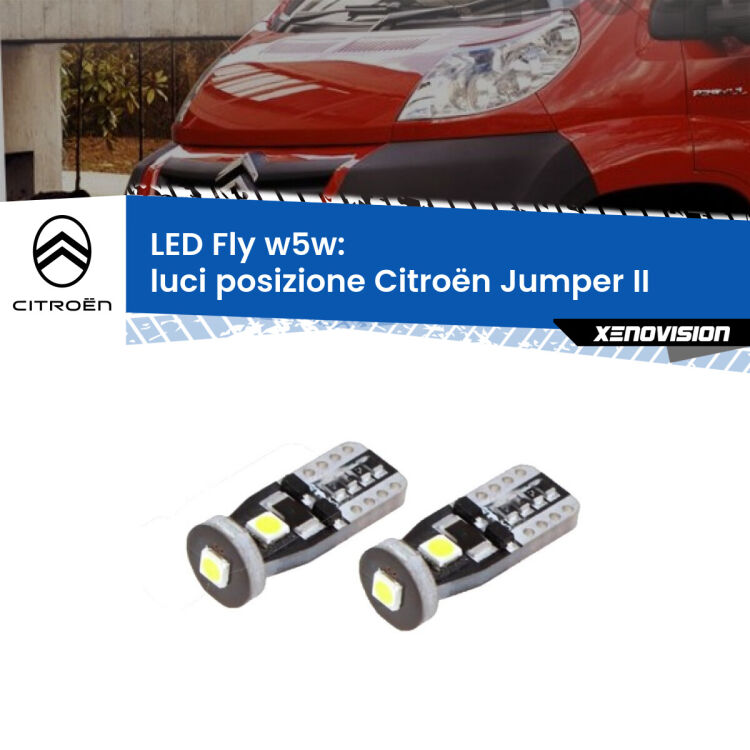 <strong>luci posizione LED per Citroën Jumper</strong> II 2002in poi. Coppia lampadine <strong>w5w</strong> Canbus compatte modello Fly Xenovision.