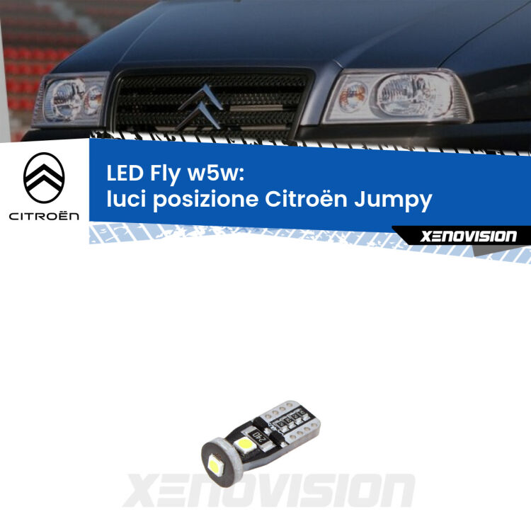 <strong>luci posizione LED per Citroën Jumpy</strong>  1994-2005. Coppia lampadine <strong>w5w</strong> Canbus compatte modello Fly Xenovision.